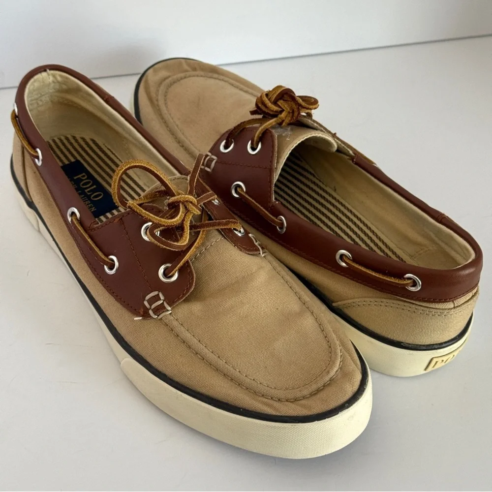 Polo Ralph Lauren Rylander Boat Leather Canvas Shoes | Size 9 D